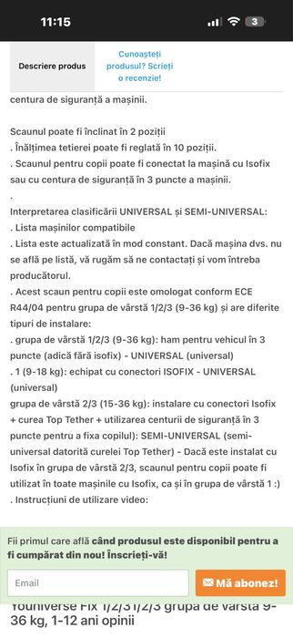 Scaun masina chicco younivers fix 9-36 kg