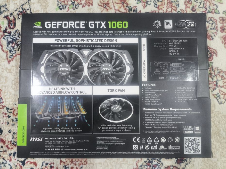 Видеокарта GTX 1060 MSI ARMOR 6 GB