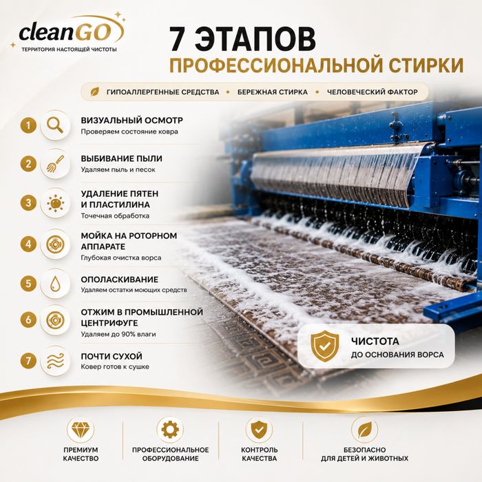Стирка ковров Premium | cleanGO | 1300 ₸/м