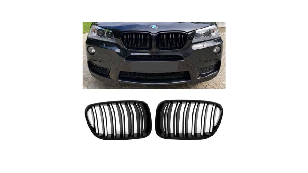 Set 2 grile duble, negru lucios, M Design pt BMW X3 F25 Nonfacelift