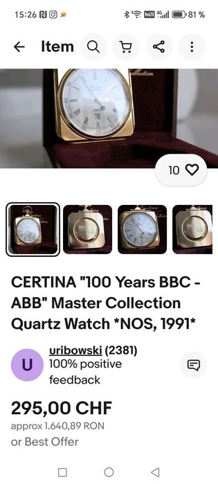 Ceas Certina Kurth Frères Aniversar 100 Ani BBC, 50 mm Quartz