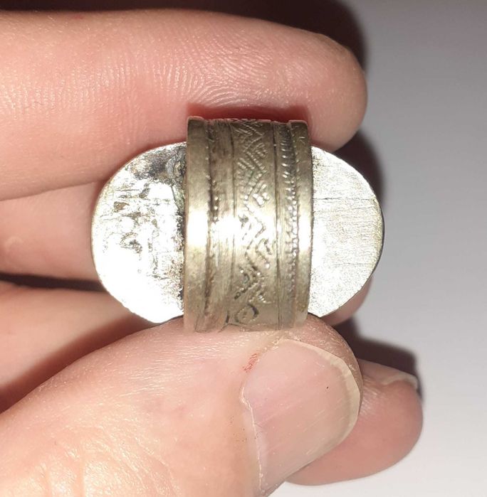 Inel Tuareg, model dom cu chihlimbar, argint tribal, Burkina Faso - mărimea 19 mm