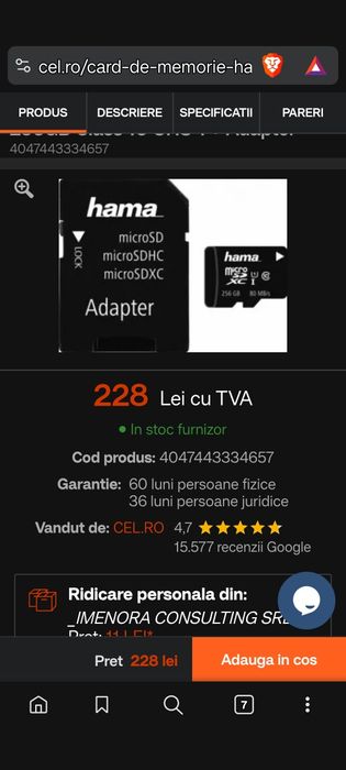 Card micro sd hama 256 gb