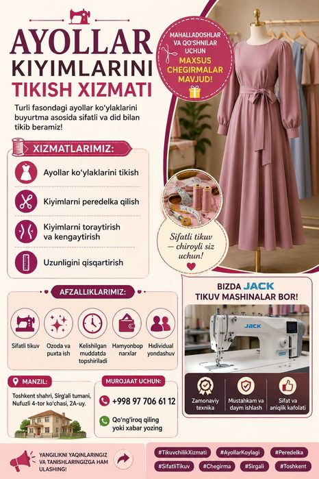 Ayollar kiyimlarini tikamiz va peredelka qilamiz
