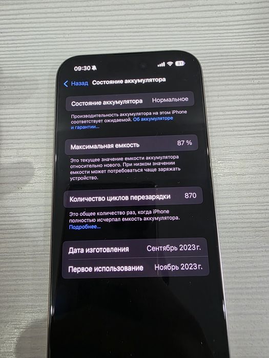 Iphone 15pro 128гб ёмкость 87