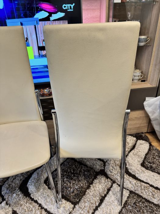 Холови столове комплект 4 бр бяла кожа използвани