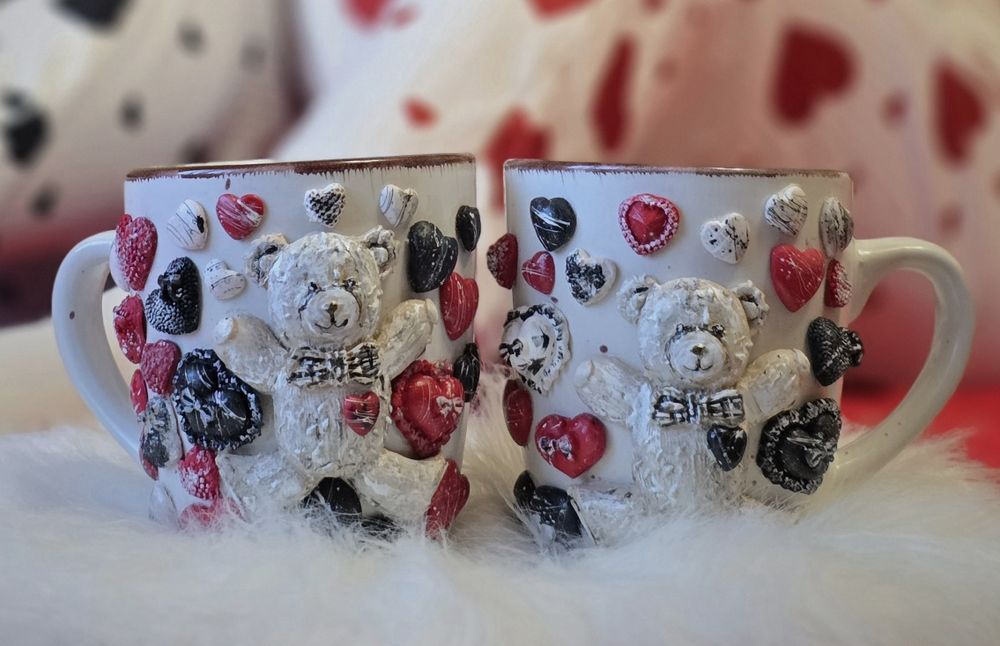 Două căni fimo cadou Dragobete