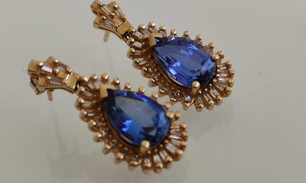 Cercei 14k diamante si safire naturale