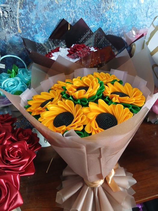 Букеты из атласной ленты