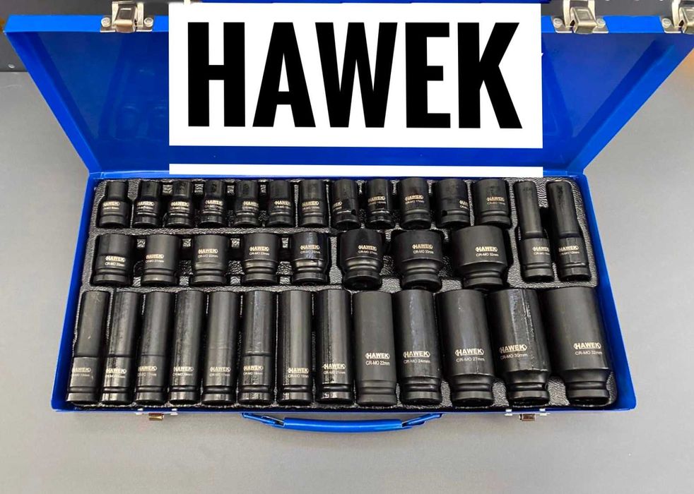 НЕМСКИ Ковани Ударни Вложки 1/2 35 части 8-32мм Hawek + ЛЕД ФЕНЕР