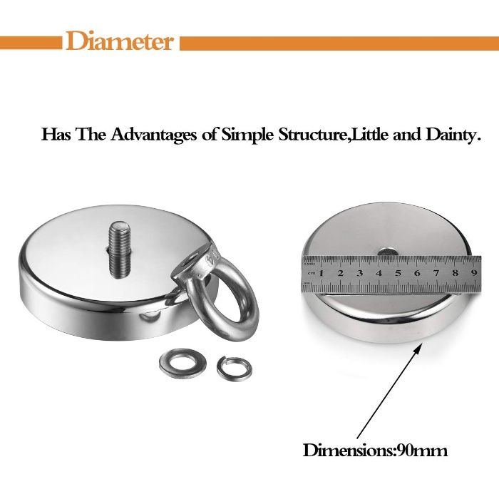 90mm 380кг. МАГНИТ с кука (халка), за риболов, неодимов, magnit