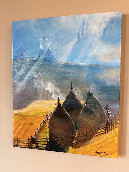 Tablou peisaj de țara, acrilic pe panza