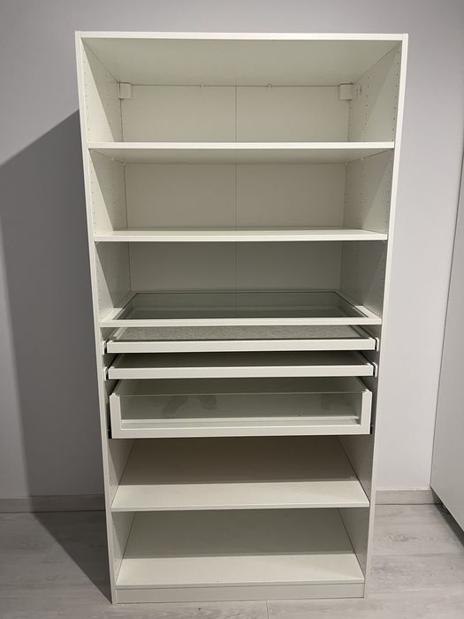 Dulap IKEA PAX alb 100 cm + KOMPLEMENT sertar sticlă și tăvi extensibile