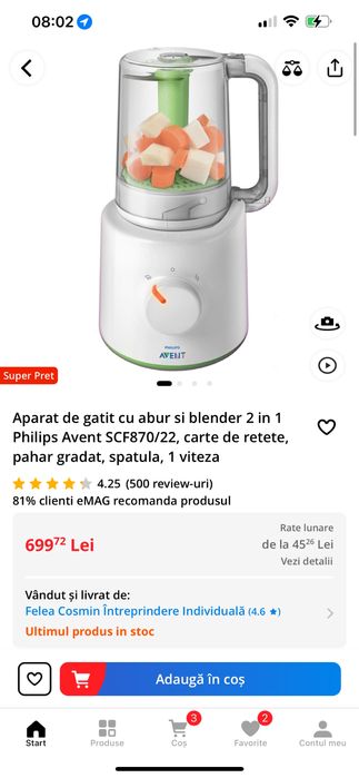 Vand aparat de gatit cu abur pentru bebelusi