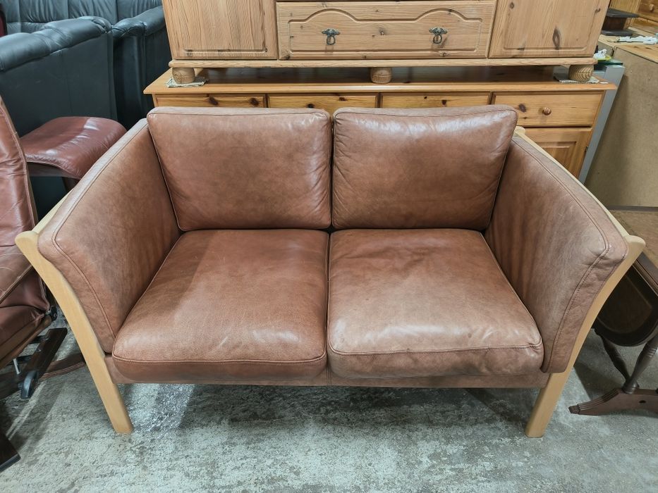 Датски винтидж диван двойка от естествена кожа