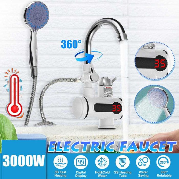 Нагревател за топла вода Смесител за мивка баня Проточен бойлер с душ