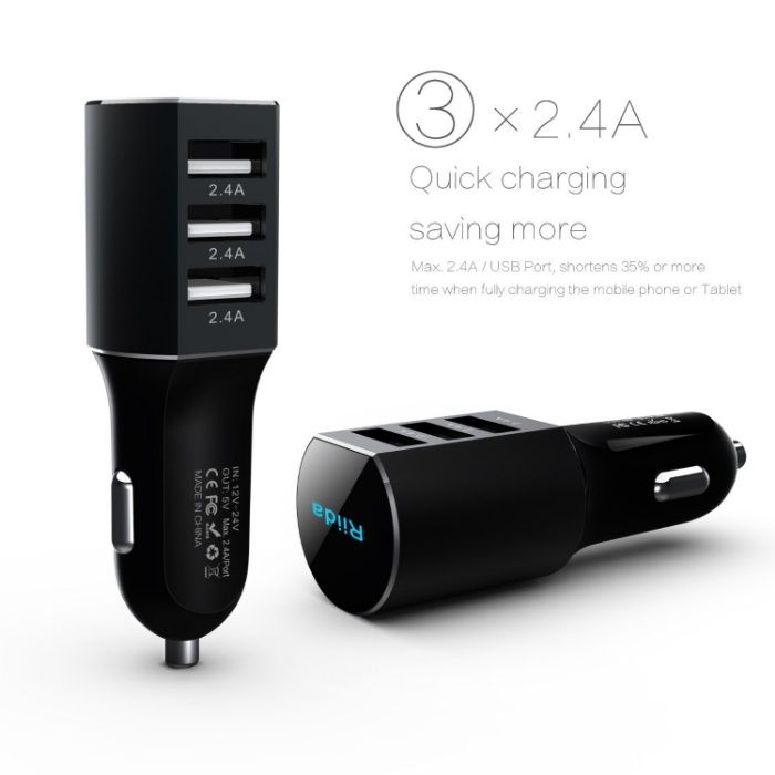 Incarcator rapid masina, 3xUSB, 7.2A, Riida P03