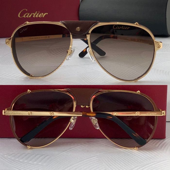 Мъжки слънчеви очила авиатор с кожа 3 цвята златни сребърни