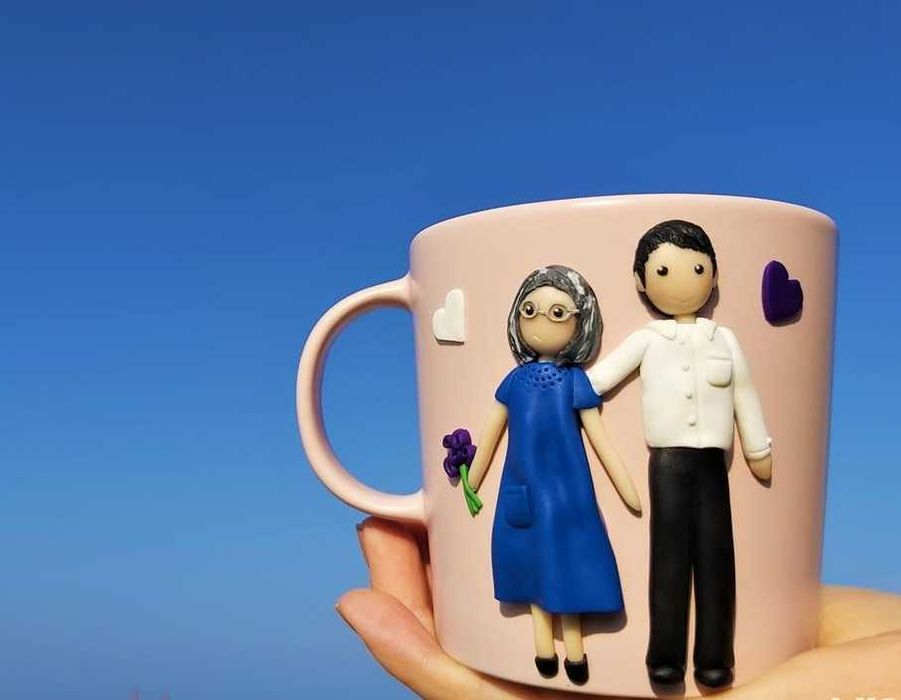 Cadou cana Mama si fiul adult handmade fimo