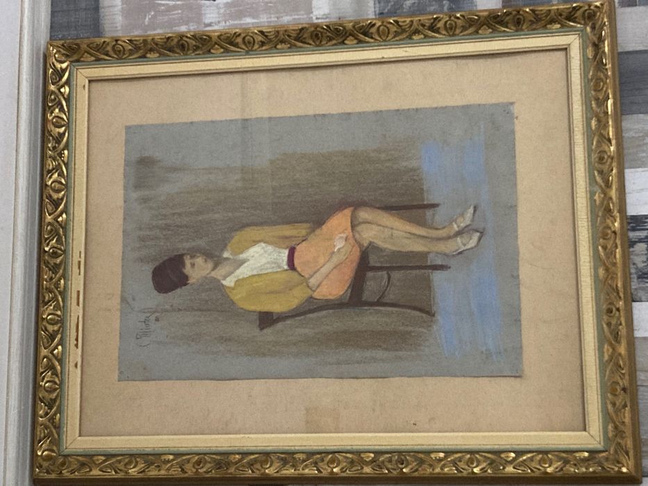 Constantin Piliuță, Femeie în studio, pastel, semnat, tablou românesc.