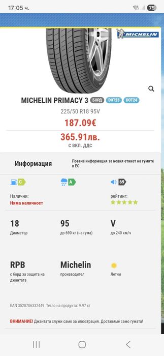 225/50/18 4бр.MICHELIN PRIMACY 3-Made in SPAIN-DEMO