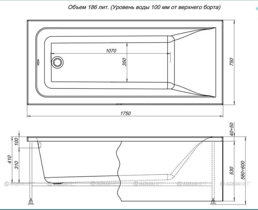 Акриловая ванна Aquanet Bright 175*75