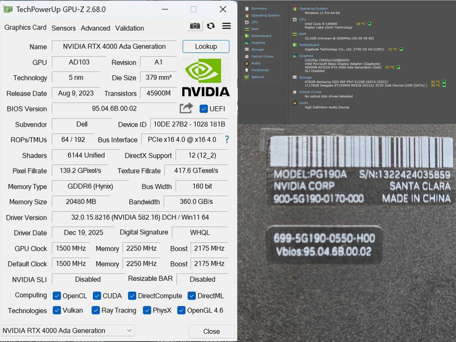 Placa video RTX ADA 4000 20 GB GDDR6 OFERTA