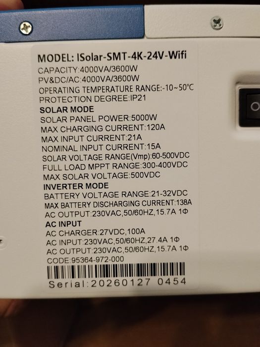 Invertor Easun 4000VA / 3600 W, 24v, hibrid solar off grid MPPT