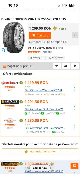 Anvelope iarna 255/45/20 Pirelli Scorpion Winter 255 45 20 R 20