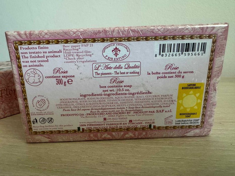 Săpun italian Saponificio Artigianale Fiorentino Rose 300 g – nou, sigilat