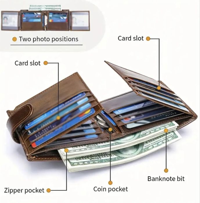 Мъжки универсален кожен портфейл /Луксозен със Защита за банкови карти