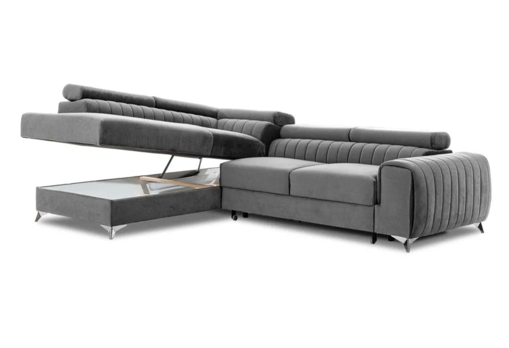 Ъглов разтегателен диван с ракла- цвят СИВ