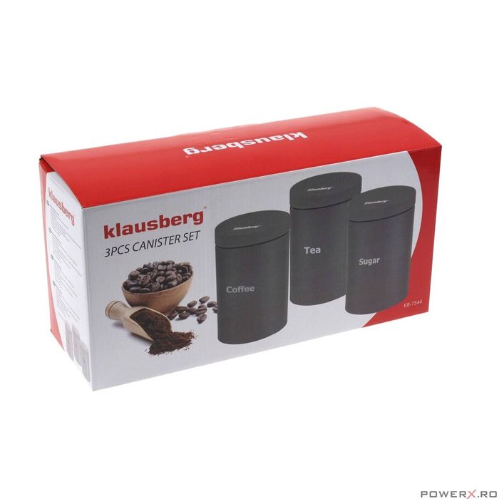 Set de 3 recipiente cafea, zahar si ceai, din otel, gri 11,5x11,5x15