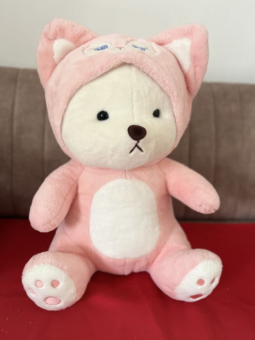 Розывый мишка с капишоном