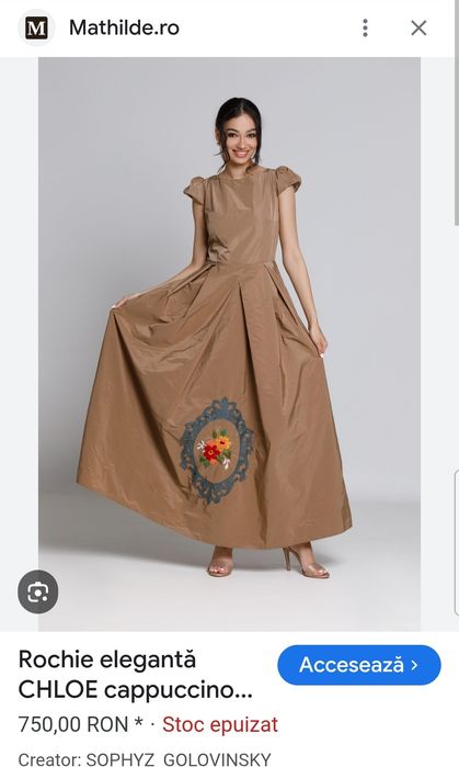 Rochie elegantă Mathilde cu broderie manuală