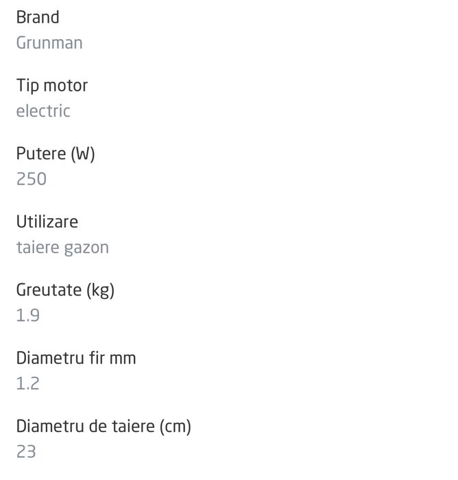 Trimmer electric Grunman, 250 W, diametru taiere 23 cm