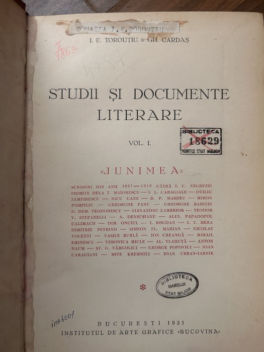 Colectie 12 volume Studii si documente literare