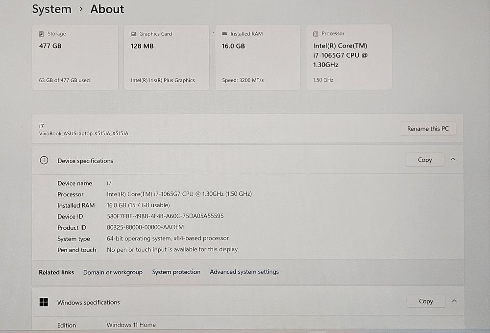 VivoBook Asus i7 10 th 16 GB RAM 512 GB SSD