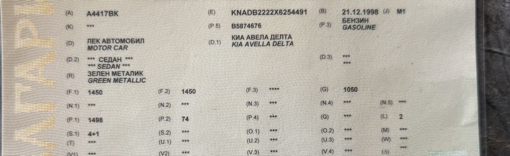 КИА  АВЕЛА ДЕЛТА 1.5 100кс 1998г на части