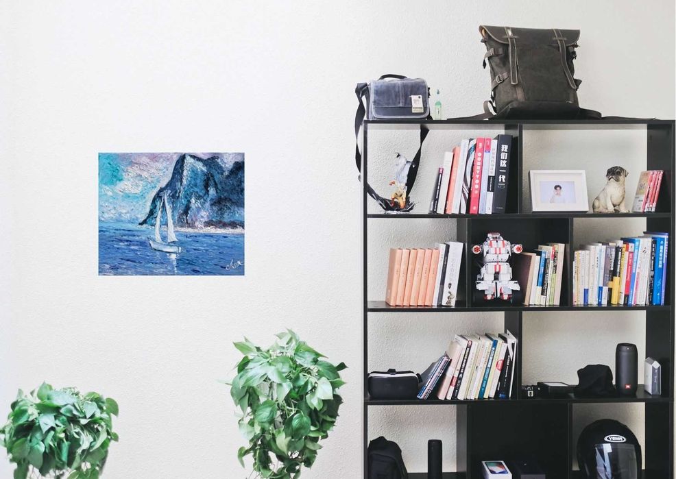 Картина с маслени бои върху платно "Кораб и планините" 25х30 см