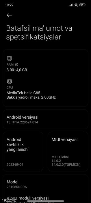 Redmi 13C xotira 8/256 tali