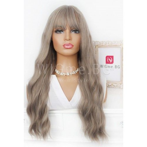 Дълга пеплно руса перука на вълни с бретон Алекса