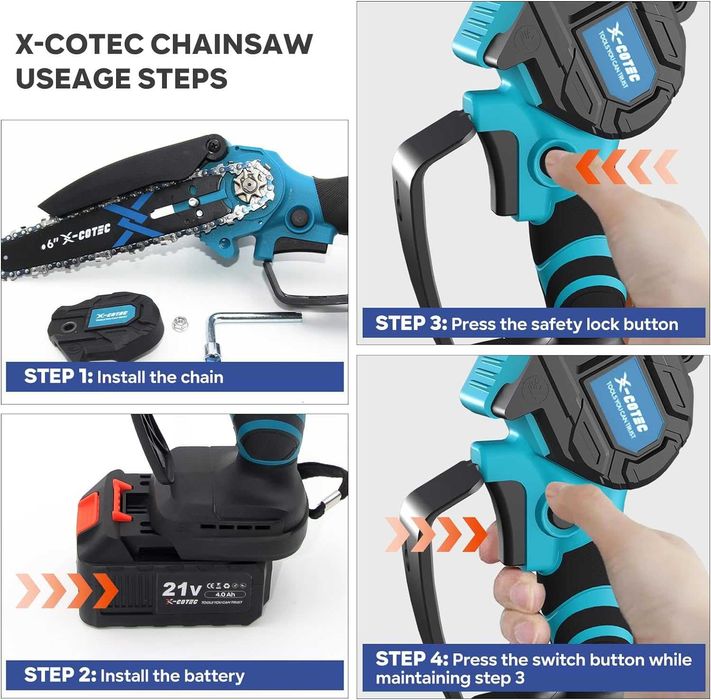 Mini Drujba Fierastrau electric cu lanț de 6 inch + 2x4000 mAh baterii