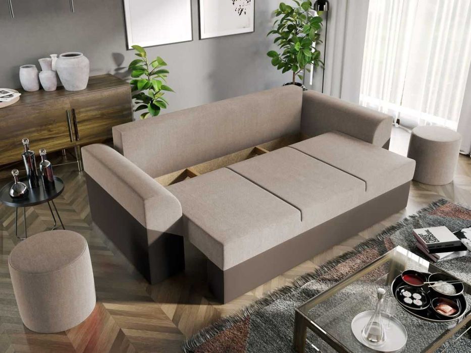 Canapea Extensibila Cali Stofa Bej / Piele Maro - Transport Gratuit