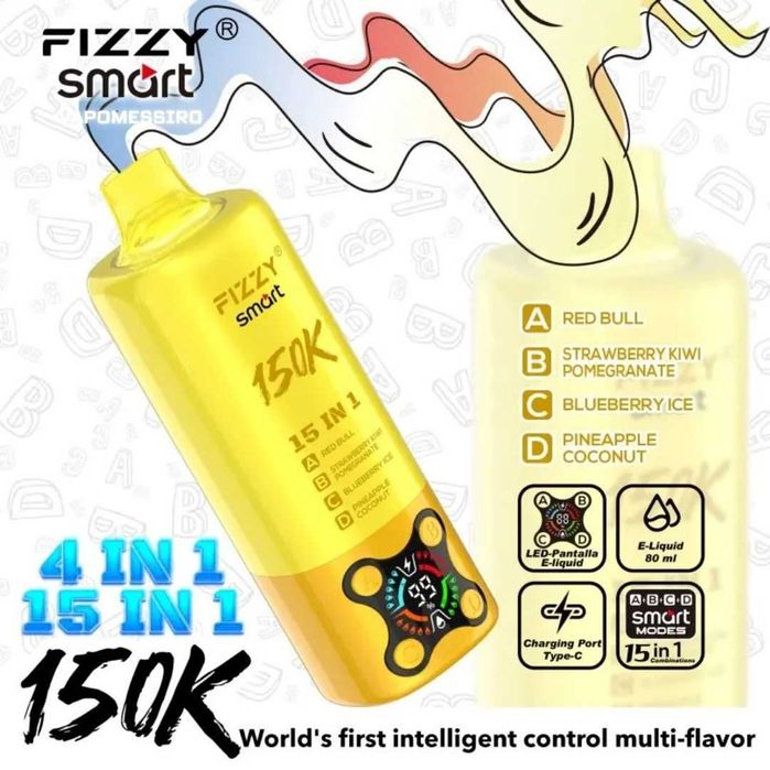 5 X Vape Fizzy Smart 150.000 puffuri cu 15 Arome in 1