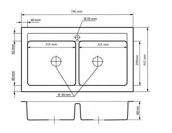 Мултифункционална гранитна мивка с 2 корита Granitan Duet 75см
