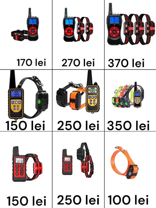 Zgarda electrica dresaj câini, 800 m, 99 nivele, electrozi cauciucati
