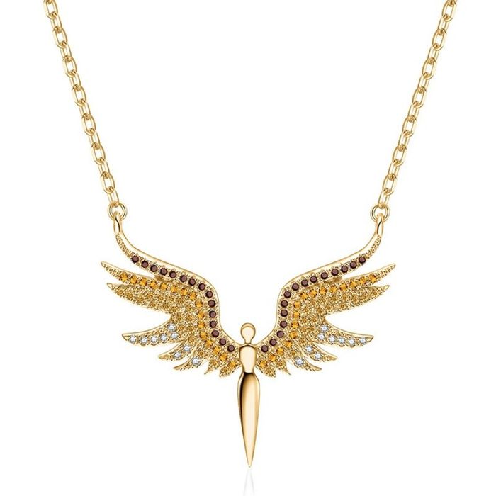 Нежно дамско колие с висулка феникс с камъни / Цвят: Вариант 1: Сребър