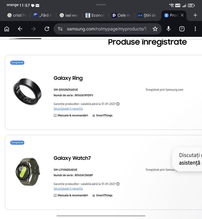Galaxy watch 7 și Galaxy ring garanție