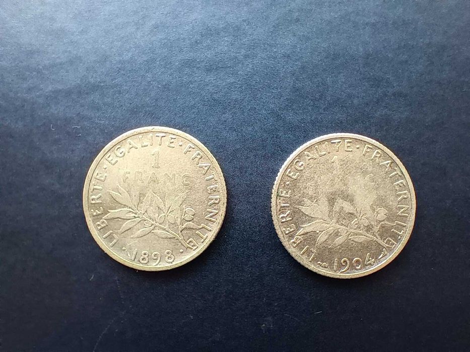 Монети от по 1 френски франк от 1898 г. и 1904 г.